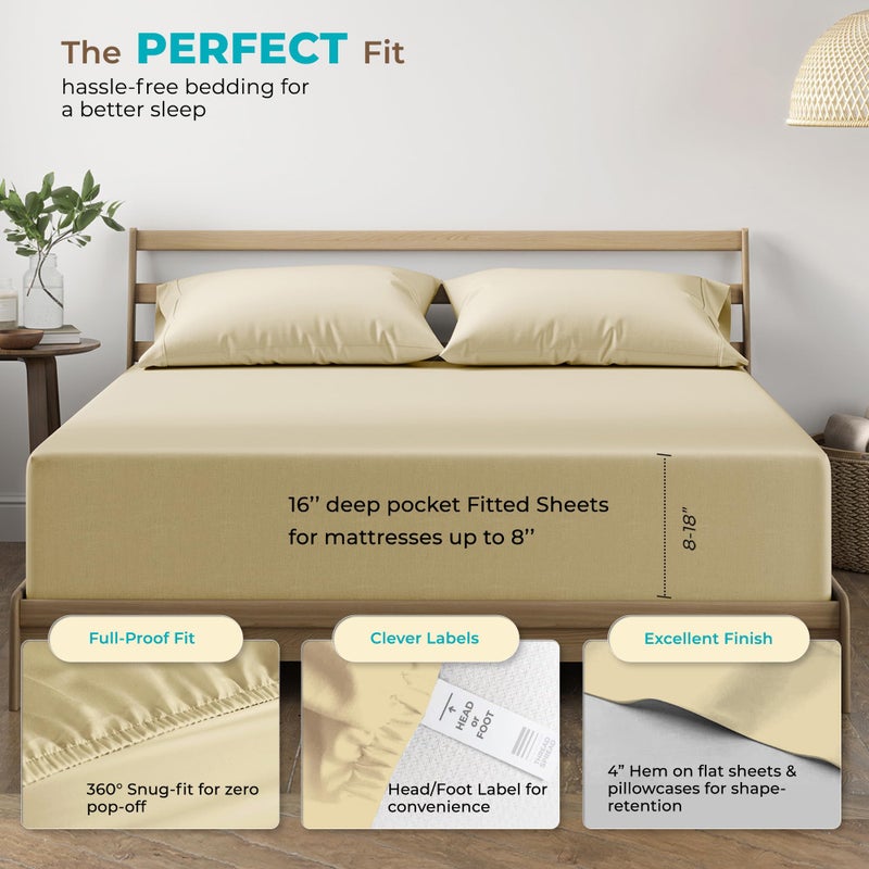 THREAD SPREAD 100% Egyptian Cotton Sheets Full Size - 800 Thread Count 4 PC Deep Pocket Full Size Sheets Set, Silky Soft Cooling Sateen Weave Luxury Hotel Sheets, Fits Mattress Upto 18" - Sand - Image 4